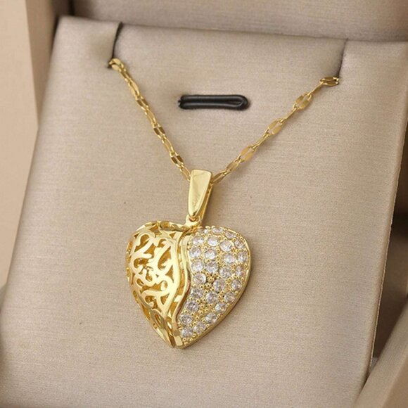 14K Gold Womens 1ct Diamond Heart Necklace Ladies New 16